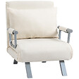 HOMCOM - Fauteuil chauffeuse canapé-lit convertible 1 place déhoussable grand confort coussin pieds accoudoirs métal suède crème - vignette