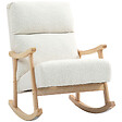 HOMCOM - Fauteuil à bascule style nordique bouclette bois hévéa verni crème - vignette