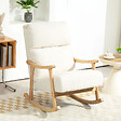HOMCOM - Fauteuil à bascule style nordique bouclette bois hévéa verni crème - vignette