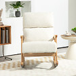 HOMCOM - Fauteuil à bascule style nordique bouclette bois hévéa verni crème - vignette