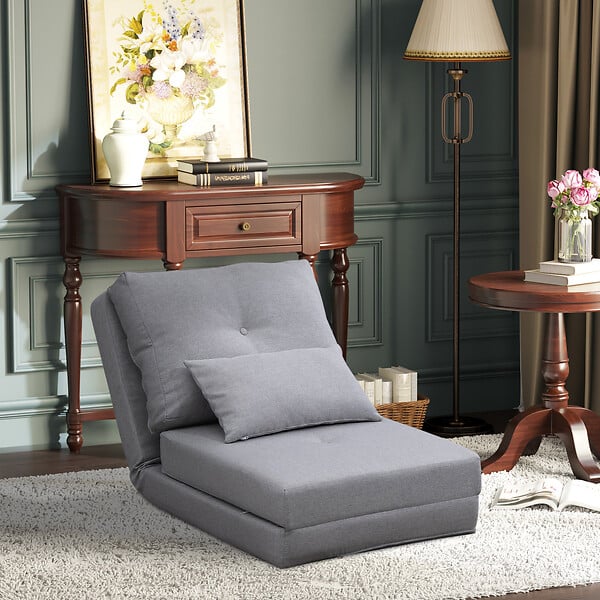 HOMCOM - Fauteuil convertible chauffeuse inclinable - coussin inclus - tissu gris clair - large