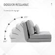 HOMCOM - Fauteuil convertible chauffeuse inclinable - coussin inclus - tissu gris clair - vignette