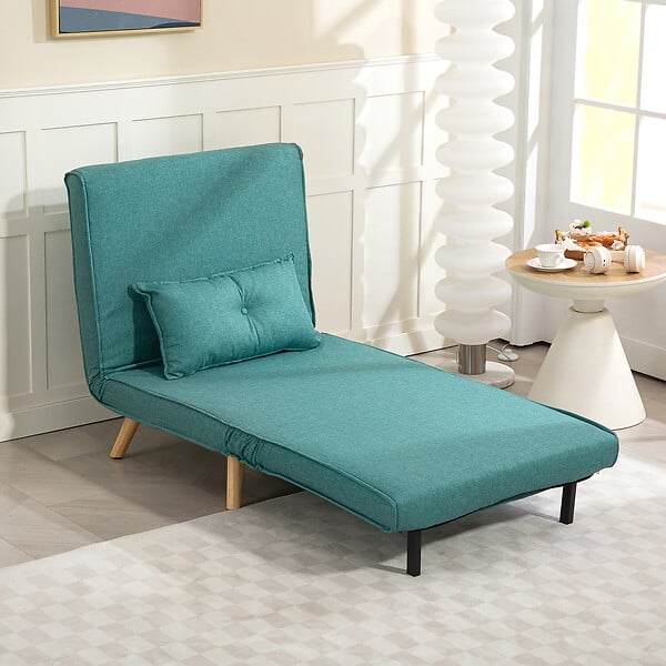 HOMCOM - Fauteuil convertible style nordique - fauteuil lit chaise longue 3 en 1 - dossier inclinable - bois tissu turquoise - large