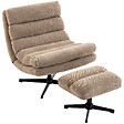 HOMCOM - Fauteuil de salon et repose-pieds style rétro matelassé tissu toucher lin marron - vignette