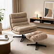 HOMCOM - Fauteuil de salon et repose-pieds style rétro matelassé tissu toucher lin marron - vignette