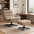 HOMCOM - Fauteuil de salon et repose-pieds style rétro matelassé tissu toucher lin marron - vignette