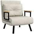 HOMCOM - Fauteuil convertible 3 en 1 chauffeuse lit dossier réglable coussin accoudoirs bois velours crème - vignette