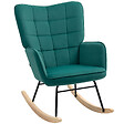 HOMCOM - Fauteuil à bascule rocking chair design - structure acier piètement bois effet velours vert - vignette