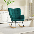 HOMCOM - Fauteuil à bascule rocking chair design - structure acier piètement bois effet velours vert - vignette