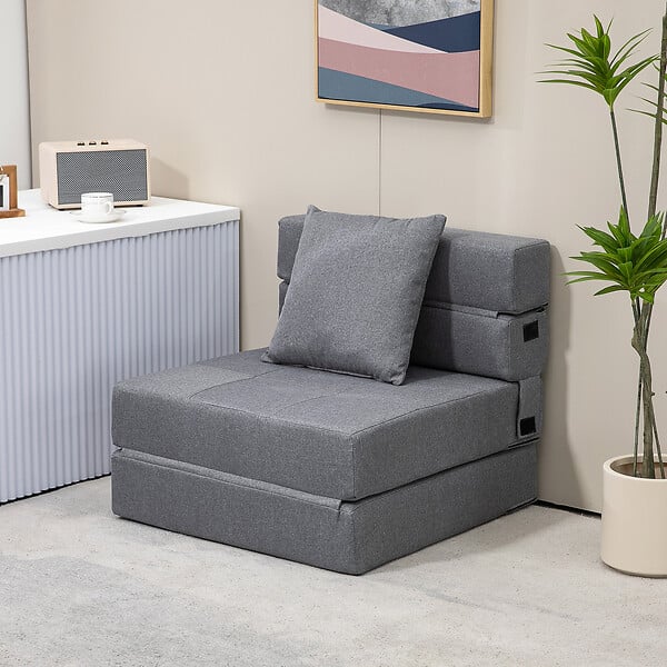 HOMCOM - Chauffeuse canapé-lit convertible 1 place - coussin déhoussable inclus - tissu gris - large