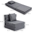 HOMCOM - Chauffeuse canapé-lit convertible 1 place - coussin déhoussable inclus - tissu gris - vignette