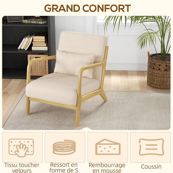 HOMCOM - Fauteuil lounge – Assise profonde – Style élégant - large