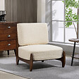 HOMCOM - Fauteuil lounge design - fauteuil bas grand confort - bois hévéa foncé épais coussins tissu beige clair - vignette