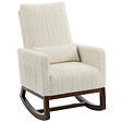 HOMCOM - Fauteuil à bascule design bouclette crème bois foncé - vignette