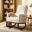 HOMCOM - Fauteuil à bascule design bouclette crème bois foncé - vignette