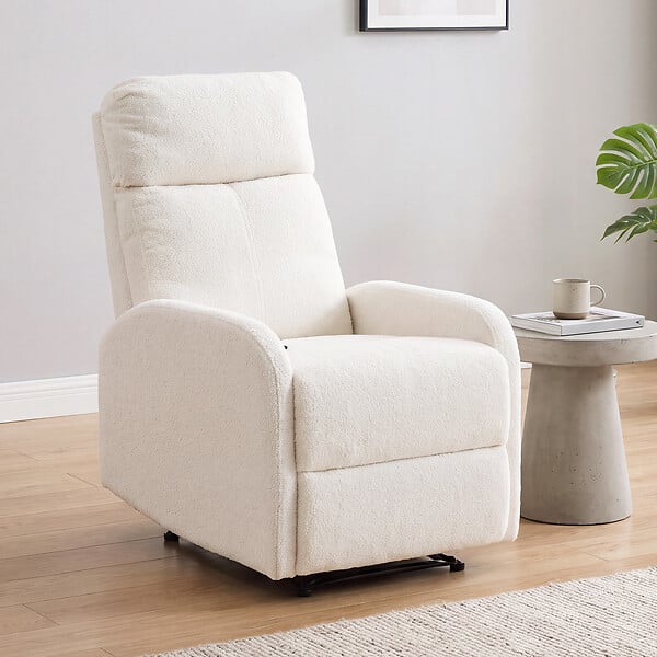 HOMCOM - Fauteuil relax inclinable design bouclette blanc crème - large