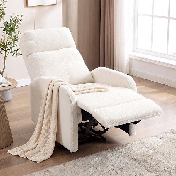 HOMCOM - Fauteuil relax inclinable design bouclette blanc crème - large