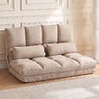 HOMCOM - Chauffeuse - matelas d'appoint pliant - fauteuil convertible - inclinaison dossier réglable 14 positions - 2 coussins inclus - polyester aspect suédé beige - vignette