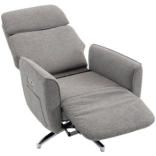 HOMCOM - Fauteuil relax design électrique pivotant inclinable réglable acier chromé tissu gris - large