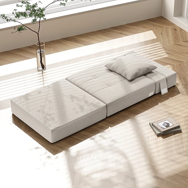 HOMCOM - Chauffeuse canapé-lit convertible 1 place - coussin déhoussable inclus - tissu grège - large
