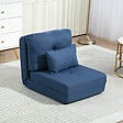 HOMCOM - Fauteuil convertible chauffeuse inclinable - coussin inclus - tissu bleu - vignette