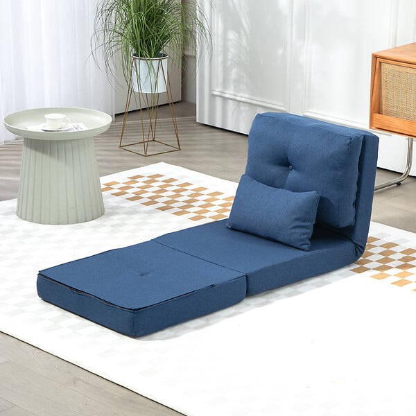 HOMCOM - Fauteuil convertible chauffeuse inclinable - coussin inclus - tissu bleu - large