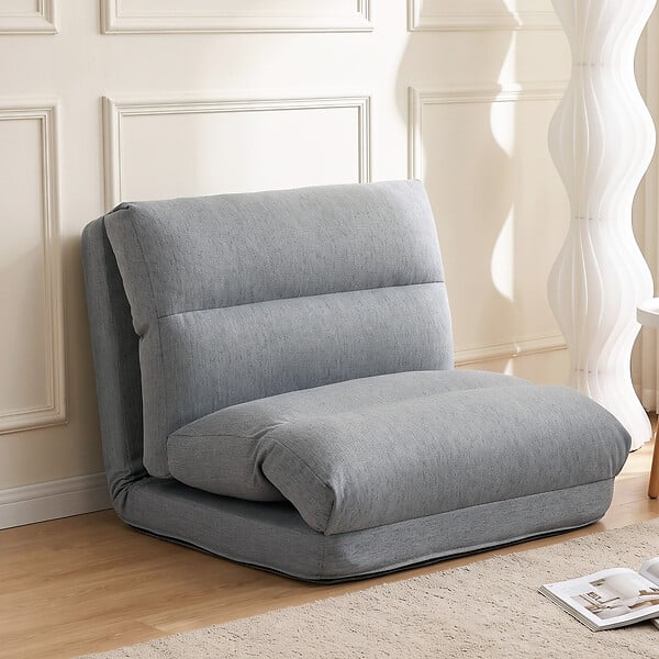 HOMCOM - Fauteuil convertible fauteuil paresseux grand confort inclinaison dossier multipositions 90°-180° tissu gris chiné - large