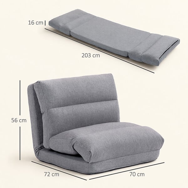 HOMCOM - Fauteuil convertible fauteuil paresseux grand confort inclinaison dossier multipositions 90°-180° tissu gris chiné - large