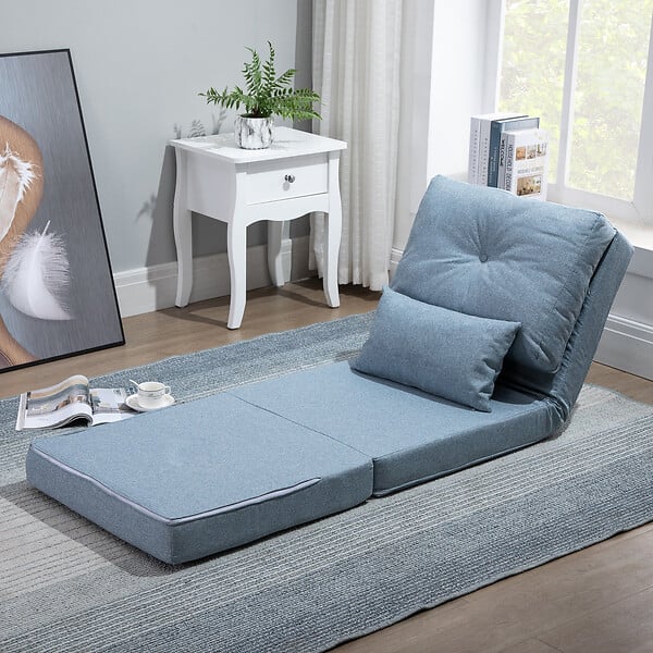 HOMCOM - Fauteuil convertible chauffeuse inclinable - coussin inclus - tissu bleu clair - large
