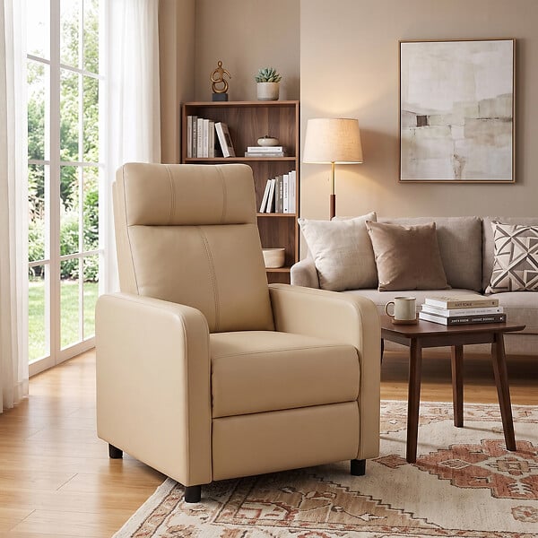 HOMCOM - Fauteuil relax inclinable repose-pieds intégré synthétique beige - large