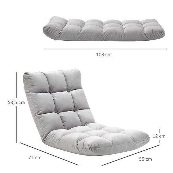 HOMCOM - Fauteuil convertible fauteuil paresseux grand confort inclinaison dossier multipositions 90°-180° flanelle polyester capitonné gris clair - large