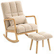 HOMCOM - Fauteuil à bascule tissu laine bouclée matelasée avec repose-pieds style nordique beige - vignette