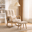 HOMCOM - Fauteuil à bascule tissu laine bouclée matelasée avec repose-pieds style nordique beige - vignette