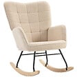 HOMCOM - Fauteuil à bascule rocking chair design - structure acier piètement bois tissu effet laine bouclé beige - vignette