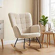HOMCOM - Fauteuil à bascule rocking chair design - structure acier piètement bois tissu effet laine bouclé beige - vignette