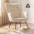 HOMCOM - Fauteuil à bascule rocking chair design - structure acier piètement bois tissu effet laine bouclé beige - vignette