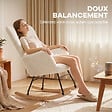 HOMCOM - Fauteuil à bascule rocking chair design - structure acier piètement bois tissu effet laine bouclé beige - vignette