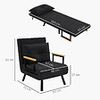 HOMCOM - Fauteuil convertible 3 en 1 chauffeuse lit dossier réglable coussin accoudoirs bois velours noir - vignette