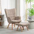 HOMCOM - Fauteuil à oreilles et son repose-pieds piètement bois velours côtelé dossier effet capitonné marron clair - vignette