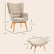 HOMCOM - Fauteuil à oreilles et son repose-pieds piètement bois velours côtelé dossier effet capitonné marron clair - vignette