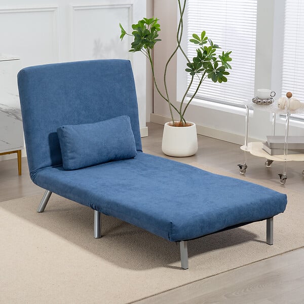 HOMCOM - Fauteuil convertible réglable design moderne piètement incliné métal tissu bleu - large