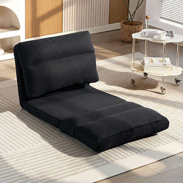 HOMCOM - Fauteuil convertible fauteuil paresseux grand confort inclinaison dossier multipositions 90°-180° tissu noir - large