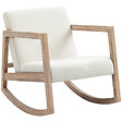 HOMCOM - Fauteuil lounge à bascule bois hévéa revêtement effet peau de mouton polyester crème - vignette