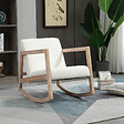 HOMCOM - Fauteuil lounge à bascule bois hévéa revêtement effet peau de mouton polyester crème - vignette