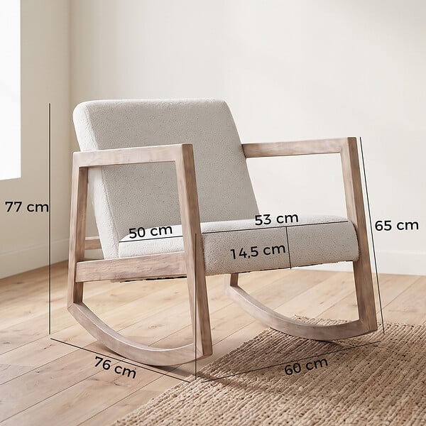 HOMCOM - Fauteuil lounge à bascule bois hévéa revêtement effet peau de mouton polyester crème - large