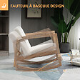 HOMCOM - Fauteuil lounge à bascule bois hévéa revêtement effet peau de mouton polyester crème - vignette