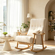 HOMCOM - Fauteuil à bascule style Chesterfield bois tissu toucher lin beige - vignette