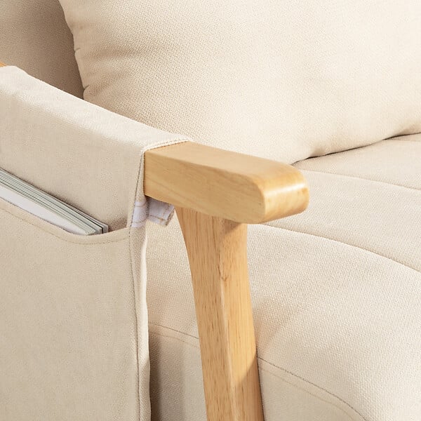 HOMCOM - Fauteuil à bascule style Chesterfield bois tissu toucher lin beige - large
