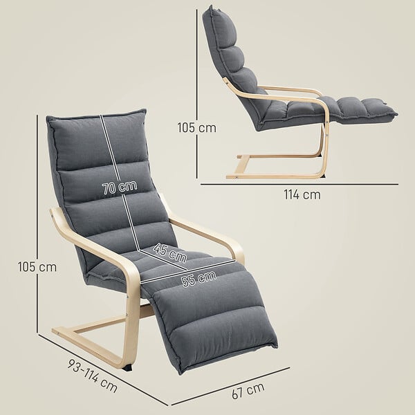 HOMCOM - Fauteuil salon velours avec repose-pieds réglable gris foncé - large