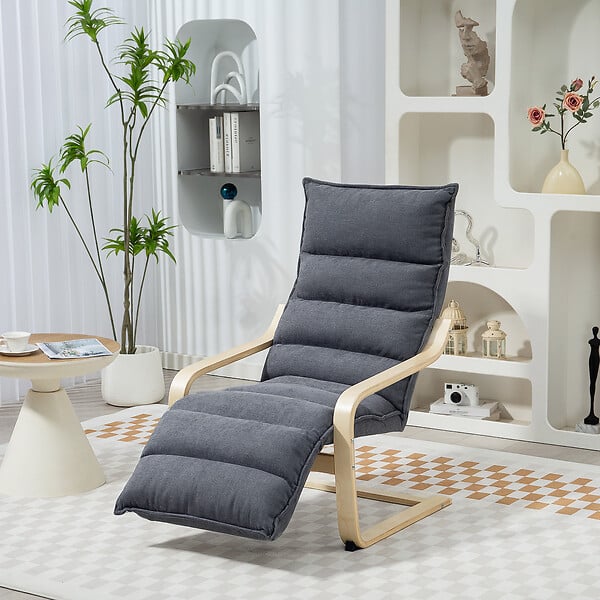 HOMCOM - Fauteuil salon velours avec repose-pieds réglable gris foncé - large